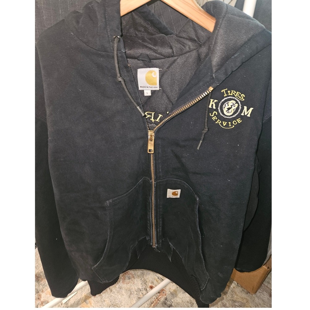 Carhartt J140 Duck Jacket Mens Large Black USA Made Quilted Flannel Lined Rugged